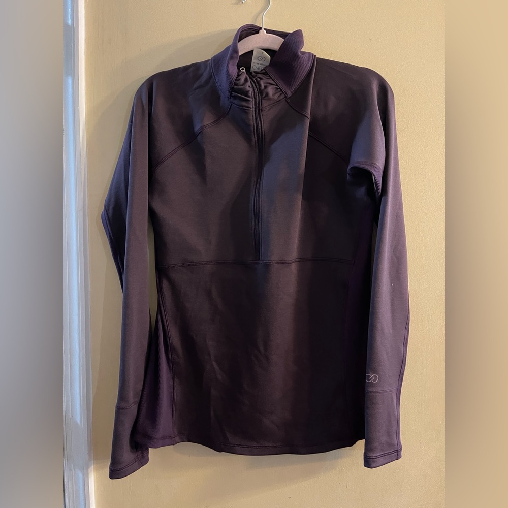Calia by Carrie Underwood eggplant purple ruched neck quarter zip, women’s L